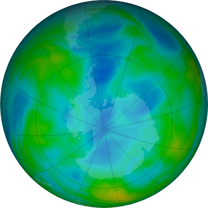 Antarctic ozone map for 30 June 2021